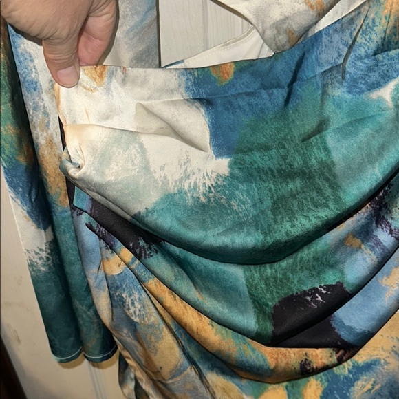 FASHION NOVA NWT Size M Gossip Girl Satin Midi Dress. Teal/combo - Picture 3 of 10